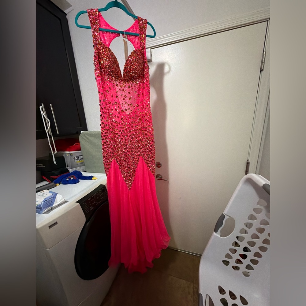 Beaded Fuchsia Prom Gown with Sparkling Embellishments